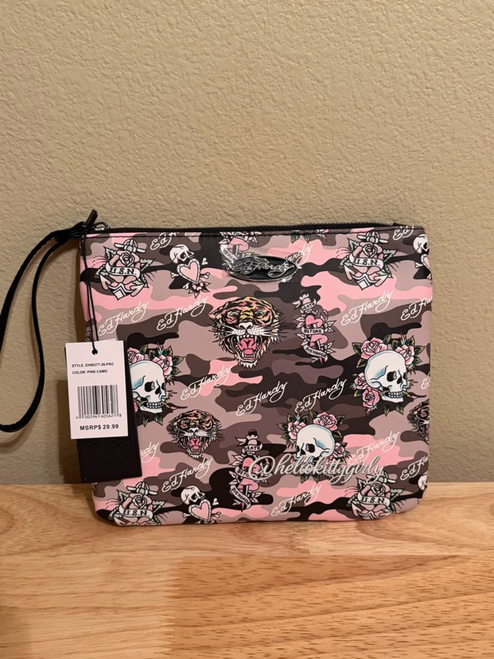 Ed Hardy Pink & Black Camo Wristlet Pouch